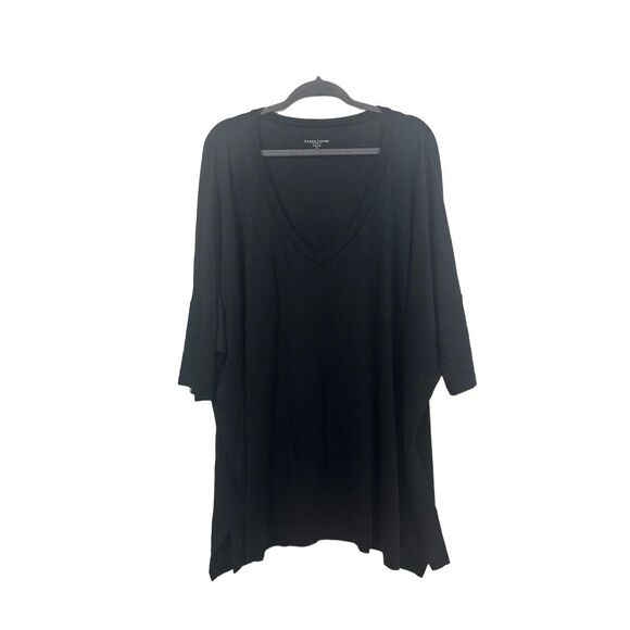 EILEEN FISHER Tunic Top Womens Size 2X Black Drapey V-Neck Asymmetrical - Picture 1 of 7